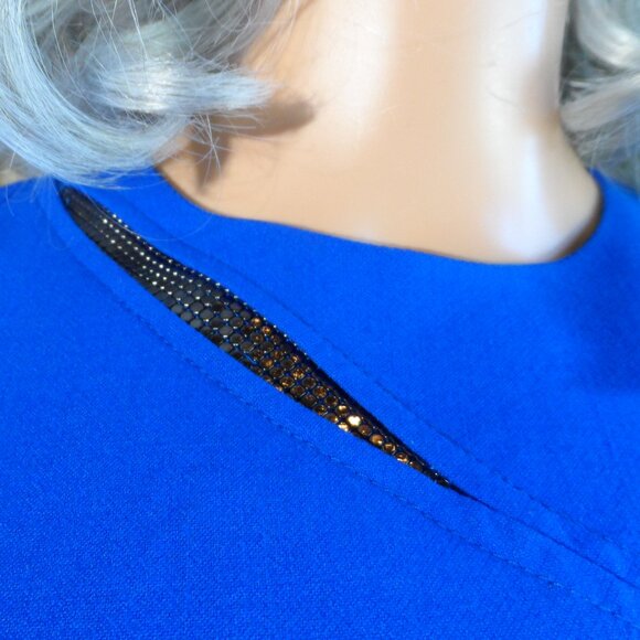 Versace Cobalt Blue Wool Sheath Dress w/Black Beading Detail Size IT 38 - US 6 - Picture 8 of 16